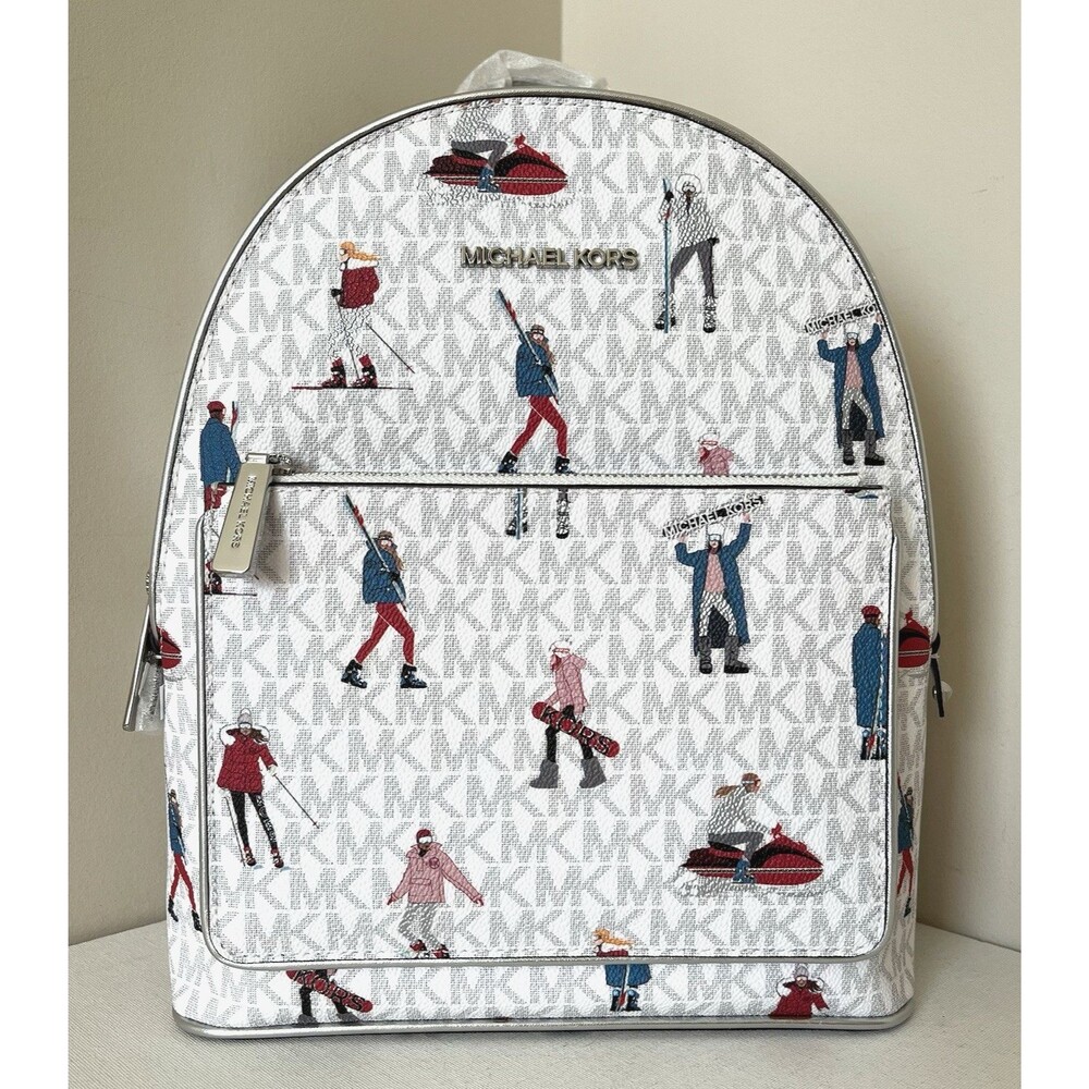 New Michael Kors Jet Set Girls Adina Medium Backpack Bright White Multi